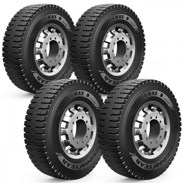 Kit 4 Pneus Aro 22,5 Goodyear 275 80R22,5 Kmax D 149 146L H Linha Pesada Caminhão Ônibus