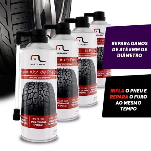 Kit 4 Reparador Instantâneo Pneus Multilaser Moto Carro