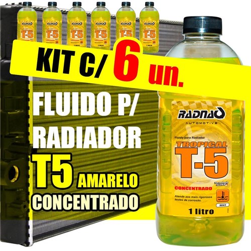 Kit 6 Fluido Radiador Amarelo T5 Concentrado - 6X1000Ml