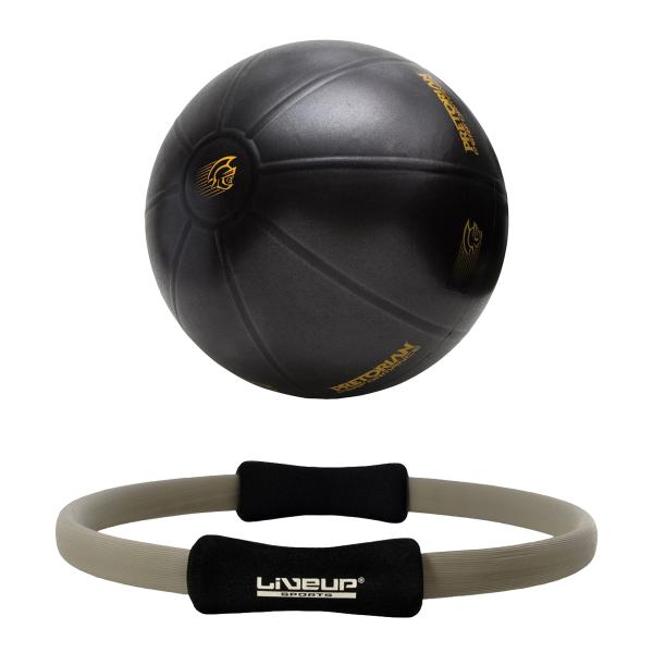 Kit Anel de Pilates Toning Ring LIVEUP LS3167CZ Cinza + Bola Fit Ball Training 55cm Pretorian