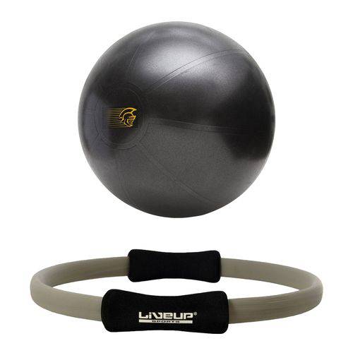 Kit Anel de Pilates Toning Ring Liveup Ls3167cz Cinza + Bola Fit Ball Training 65cm Pretorian