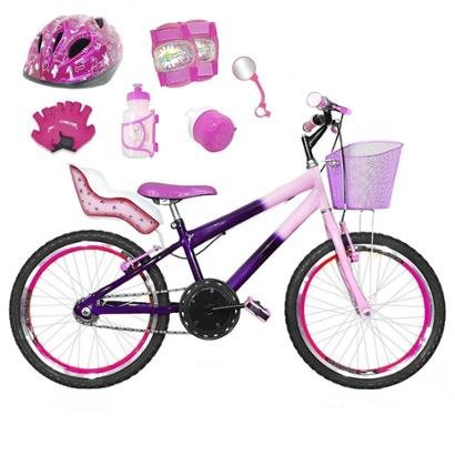 Kit Bicicleta Infantil Aro 20 FlexBikes C/ Cadeirinha de Boneca, Capacete, Kit Proteção e Acessórios