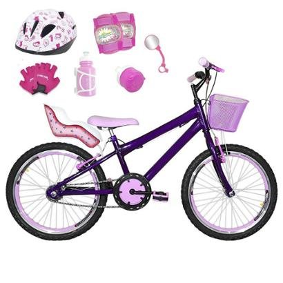 Kit Bicicleta Infantil Aro 20 FlexBikes C/ Cadeirinha de Boneca, Capacete, Kit Proteção e Acessórios