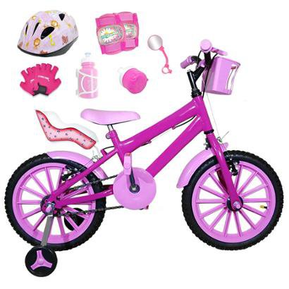 Kit Bicicleta Infantil Aro 16 FlexBikes C/ Cadeirinha de Boneca, Capacete, Kit Proteção e Acessórios
