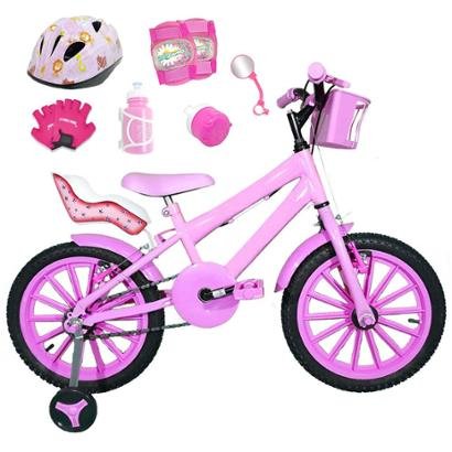 Kit Bicicleta Infantil Aro 16 FlexBikes C/ Cadeirinha de Boneca, Capacete, Kit Proteção e Acessórios