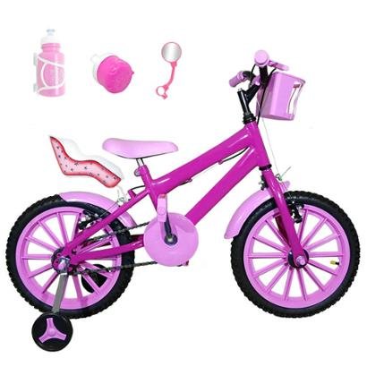 Kit Bicicleta Infantil Aro 16 FlexBikes C/ Cadeirinha para Boneca e Acessórios