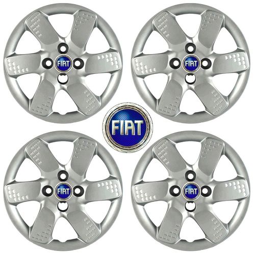 Kit Calotas Aro 13 Fiat Uno Way 2013 Grid com Emblema Resinado Azul