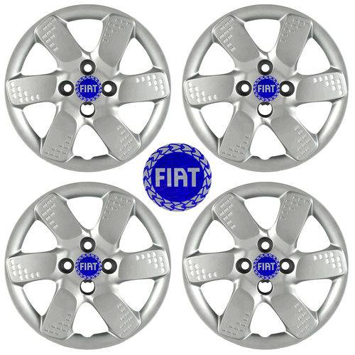 Kit Calotas Grid Aro 13 Fiat Uno Way 2013 Emblema Azul