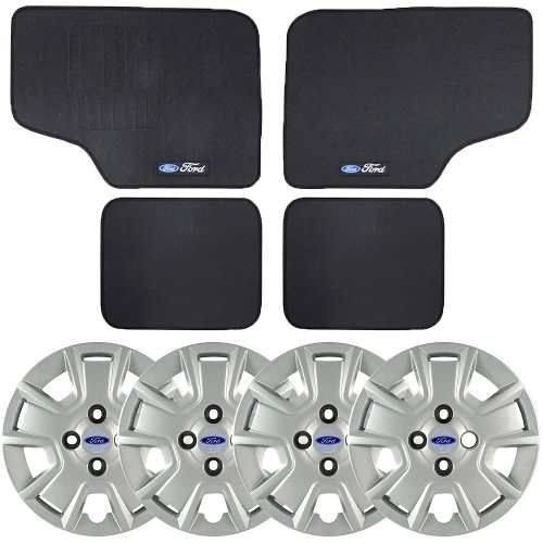 Kit Calotas Grid Aro 14 Emblema + Tapete Ford Ka 201/13