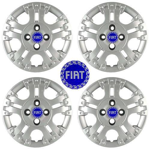 Kit Calotas Grid Aro 14 Fiat Palio Locker com Emblema Azul