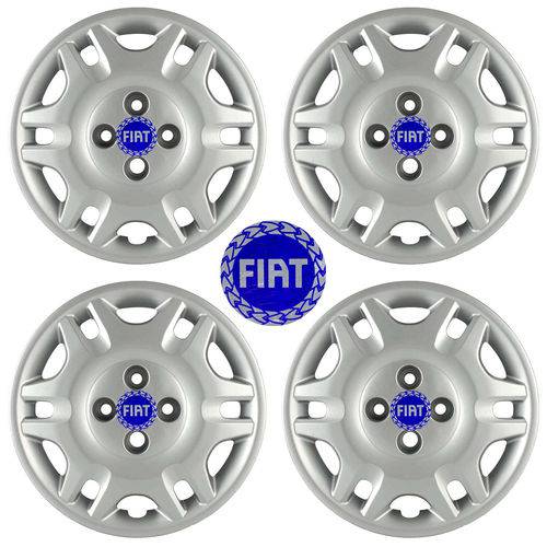 Kit Calotas Grid Aro 14 Fiat Strada 2009 C/ Emblema Azul