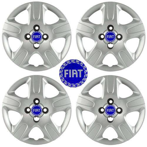 Kit Calotas Grid Aro 14 Fiat Strada 2013 14 C/ Emblema Azul