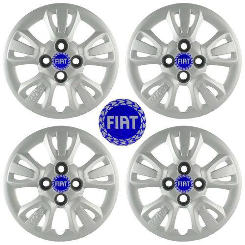 Kit Calotas Grid Aro 14 Fiat Uno Way 2011 12 C/ Emblema Azul