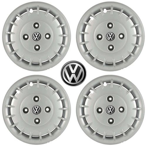 Kit Calotas Grid Aro 15 Vw Brasilia com Emblema Resinado Prata