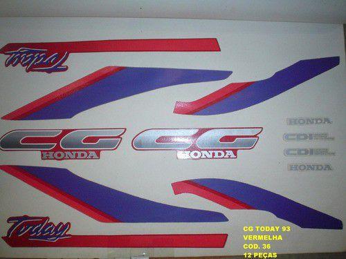 Kit de Adesivos Cg 125 Today 93 - Moto Cor Vermelha - Kit 36 - Jotaesse