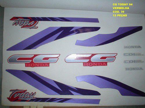 Kit de Adesivos Cg 125 Today 94 - Moto Cor Vermelha - Kit 39 - Jotaesse