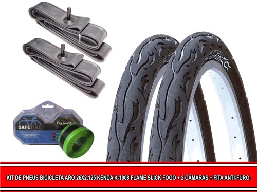 Kit de Pneus Bicicleta Aro 26X2.125 Kenda K-1008 Flame Slick Fogo + 2...