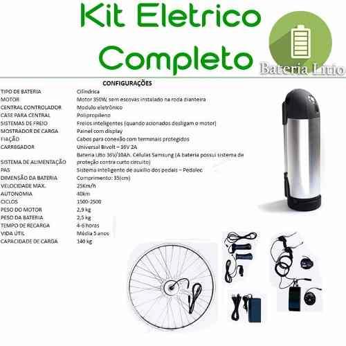 Kit Elétrico 350 W Bicicleta - Bateria Litio para Freio Disco - Tecbike