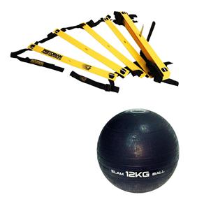 Kit Escada de Agilidade com 10 Degraus Pretorian EC-PP + Bola Medicine Slam Ball 12 KG LIVEUP