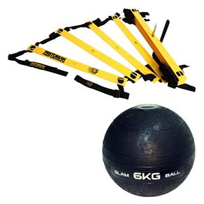 Kit Escada de Agilidade com 10 Degraus Pretorian Ec-Pp + Bola Medicine Slam Ball 6 Kg Liveup