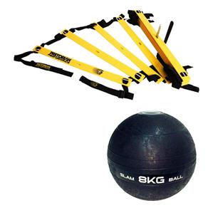 Kit Escada de Agilidade com 10 Degraus Pretorian EC-PP + Bola Medicine Slam Ball 8 KG LIVEUP