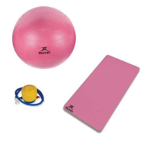 Kit Pilates Bola 65 Cm + Colchonete 1 Mts X 50 Cm X 1 Cm Rosa