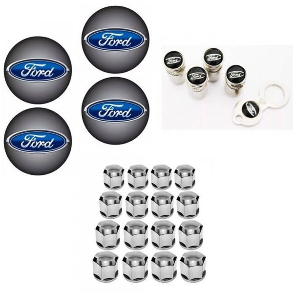 Kit Roda Calota Ford Fiesta Ka Ecosport Focus + Emblema Resinado + Tampa Ventil + Capa Parafuso - Emblema / Tampa Ventil / Capa Parafuso