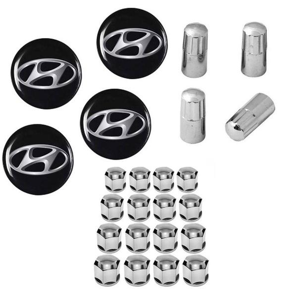 Kit Roda Calota Hyundai HB20 + Emblema Resinado + Tampa Ventil + Capa Parafuso - Emblema / Tampa Ventil / Capa Parafuso