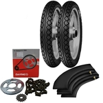 Kit Transmissão + Kit Pneu Pop 100 80/100-14 + 60/100-17 Mt15 Pirelli