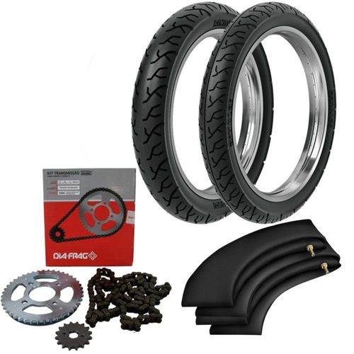 Kit Transmissão + Kit Pneu Titan 150 2005 100/90-18 + 275-18 Rp38 Rinaldi 