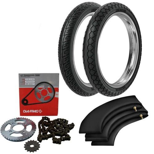 Kit Transmissão + Kit Pneu Titan 95-99 90/90-18 Pd29 + 275-18 Bs32 Rinaldi