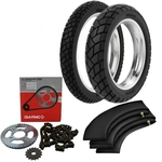 Kit Transmissão + Pneu Pop 100 250-17 + 80/100-14 R34 Rinaldi