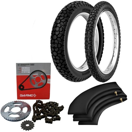 Kit Transmissão + Pneu Titan 150 2005 90/90-18 + 275-18 Wh21 Rinaldi