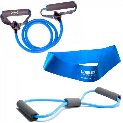 Mini Band Forte + Elastico em Oito Forte + Extensor Forte Azul