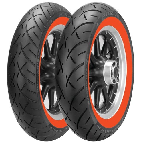 Par Pneu Harley Davidson 883 150/80B16 + 100/90-19 Me888 Orangewall (Faixa Laranja) Metzeler - Edição Limitada