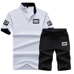 2pcs / set terno Homens Verão Calças Comprimento Médio + Casual Sports T-shirt