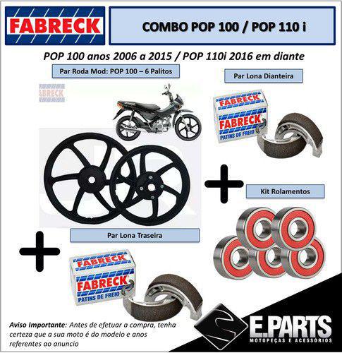 Roda 6 Palitos Liga Leve Pop 100/ 110i + Lonas + Rolamentos - Fabreck