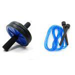 Roda Rolinho de Exercícios Abdominal + Corda de Pular Azul