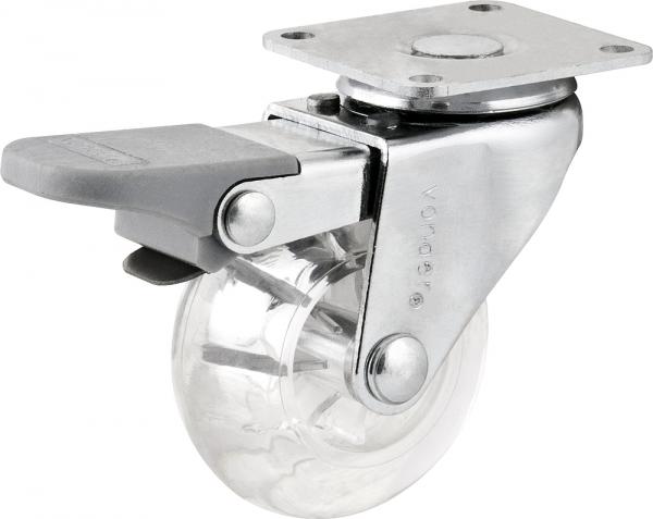 Rodizio Giratório com Freio 1.3/8" Leve 20kg Poliuretano Transparente - Vonder