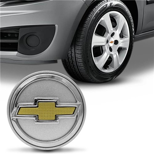 Sub Calota Centro Miolo de Roda Chevrolet 51Mm Prata e Dourado