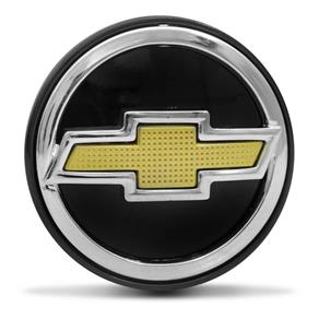 Sub Calota Centro Miolo Roda Chevrolet ABS Alta Resistência e Nylon Preta com Logo Dourada em Alto R Jogo Completo