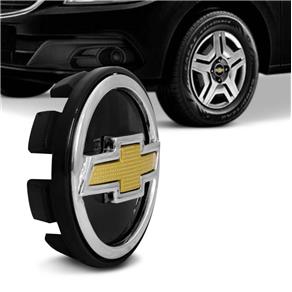 Calota Centro Miolo de Roda Chevrolet 51mm Preta e Dourada Fixação por Encaixe