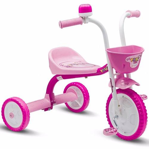 Triciclo Infantil Rosa Menina 3 Rodas Nathor You 3 Girl