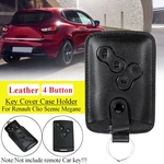 Ficha técnica e caractérísticas do produto 4 BTN Couro Car Key Cover Case Holder Keychain Preto para Renault Clio Scenic