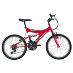 Ficha técnica e caractérísticas do produto Bicicleta Aro 20 Polimet Full Suspension Kanguru 18 Marchas Vermelha