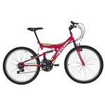 Ficha técnica e caractérísticas do produto Bicicleta Aro 24 Polimet Full Suspension Kanguru 18 Marchas Vermelha