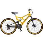 Ficha técnica e caractérísticas do produto Bicicleta Dupla Suspensão,Amarelo,18 Marchas,Aro Aero, Freio Á Disco