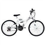 Ficha técnica e caractérísticas do produto Bicicleta Full Suspension Kanguru Aro 24 V-Brake 18v Branca - Cd