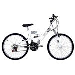 Ficha técnica e caractérísticas do produto Bicicleta Full Suspension Kanguru Aro 24 V-Brake 18V Branca Polimet - Cd