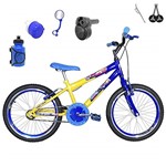 Ficha técnica e caractérísticas do produto Bicicleta Infantil Aro 20 Amarela Azul Kit e Roda Aero Azul C/Acelerador Sonoro